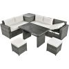 Outdoor 6-Piece All Weather PE Rattan Sofa Set, Garden Patio Wicker Sectional Furniture Set with Adjustable Seat, Storage Box