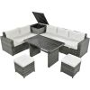 Outdoor 6-Piece All Weather PE Rattan Sofa Set, Garden Patio Wicker Sectional Furniture Set with Adjustable Seat, Storage Box