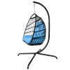 Swing Egg Chair with Stand Indoor Outdoor Wicker Rattan Patio Basket Hanging Chair with C Type bracket ; with cushion and pillow; Blue(Banned from sel