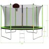 10FT Trampoline with Basketball Hoop Inflator and Ladder(Inner Safety Enclosure) Green