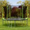 14FT Trampoline with Basketball Hoop Inflator and Ladder(Inner Safety Enclosure) Green