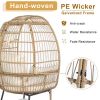 Wicker Egg Chair, Oversized Indoor Outdoor Lounger with Stand and Cushions for Patio Porch Backyard Living Room Balcony