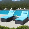 3-Piece Outdoor Patio Furniture Set Chaise Lounge, Patio Reclining Rattan Lounge Chair Chaise Couch Cushioned with Glass Coffee Table