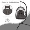 Swing Egg Chair with Stand Indoor Outdoor Wicker Rattan Patio Basket Hanging Chair with C Type bracket ; with cushion and pillow; Black(Banned from se