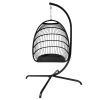 Swing Egg Chair with Stand Indoor Outdoor Wicker Rattan Patio Basket Hanging Chair with C Type bracket ; with cushion and pillow; Black(Banned from se