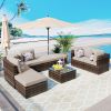 GO 8-piece Outdoor Wicker Sofa Set, Rattan Sofa Lounger, With Colorful Pillows, Conversation Sofa, For Patio, Garden, Deck, Brown Wicker