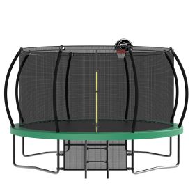 14FT Recreational Kids Trampoline with Safety Enclosure Net & Ladder, Outdoor Recreational Trampolines