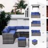 Outdoor Patio Furniture Set,7 Pieces Outdoor Sectional Conversation Sofa with Dining Table,Corner Chairs, Ottomans