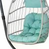 Egg Swing Chair with Stand, Rattan Hanging Swing Hammock Egg Chairs with UV Resistant Cushion Outdoor Garden Backyard,Light Blue