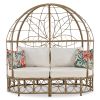 GO 59.8" Daybed Outdoor Sunbed With Colorful Pillows, Wicker Patio Daybed With Curtain, Floral Pattern, Natural Wicker, Beige Cushion