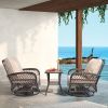 3 Pieces Patio Furniture Set, Outdoor Swivel Gliders Rocker, Wicker Patio Bistro Set with Rattan Rocking Chair