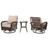 3 Pieces Patio Furniture Set, Outdoor Swivel Gliders Rocker, Wicker Patio Bistro Set with Rattan Rocking Chair