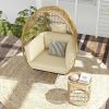 360Â° Swivel Egg Chair Outdoor,400lbs Capacity Oversized Patio Rotating Basket Chair, All-Weather Wicker Egg Lounger Chair(Beige)