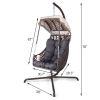 (SAME AS W1132135315) Swing Egg Chair with Stand Indoor Outdoor, UV Resistant Black Cushion Hanging Chair with Cup Holder