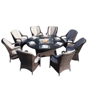 Direct Wicker Outdoor 9 Piece Patio Wicker Gas Fire Pit Set Round Table With Arm Chairs by Direct Wicker