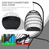 Swing Egg Chair with Stand Indoor Outdoor Wicker Rattan Patio Basket Hanging Chair with C Type bracket ; with cushion and pillow; Black(Banned from se