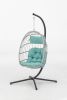 outdoor patio Wicker Hanging Chair Swing Chair Patio Egg Chair UV Resistant Blue cushion Aluminum frame