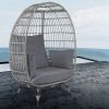 Large Outdoor Egg Chair, Indoor Patio Wicker Basket Chair with Cushion, Rattan Egg Chairs for Bedroom, Outside, Balcony,Grey