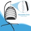 Swing Egg Chair with Stand Indoor Outdoor Wicker Rattan Patio Basket Hanging Chair with C Type bracket ; with cushion and pillow; Blue(Banned from sel