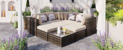 GO 8-piece Outdoor Wicker Sofa Set, Rattan Sofa Lounger, With Colorful Pillows, Conversation Sofa, For Patio, Garden, Deck, Brown Wicker