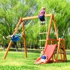 Wooden Swing Set with Slide;  Outdoor Playset Backyard Activity Playground Climb Swing Outdoor Play Structure for Toddlers;  Ready to Assemble Wooden