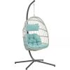 Egg Swing Chair with Stand, Rattan Hanging Swing Hammock Egg Chairs with UV Resistant Cushion Outdoor Garden Backyard,Light Blue