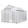 8' x 10' Polycarbonate Outdoor Greenhouse, Aluminum Walk-in Green House w/ 5-Level Adjustable Vents, Gutter and Door