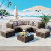 GO 8-piece Outdoor Wicker Sofa Set, Rattan Sofa Lounger, With Colorful Pillows, Conversation Sofa, For Patio, Garden, Deck, Brown Wicker