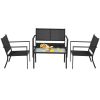 4 Pieces Patio Furniture Set Sofa Coffee Table Steel Frame Garden