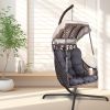 (SAME AS W1132135315) Swing Egg Chair with Stand Indoor Outdoor, UV Resistant Black Cushion Hanging Chair with Cup Holder