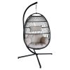 Hanging Egg Chair with Stand Outdoor Patio Swing Egg Chair Indoor Folding Egg Chair, Waterproof Cushion, Folding Rope Back, Heavy Duty C-Stand