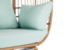 Wicker Egg Chair, Oversized Indoor Outdoor Lounger for Patio, Backyard, Living Room w/ 5 Cushions, Steel Frame, - Light Blue