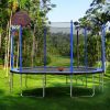 15FT Trampoline with Basketball Hoop Inflator and Ladder(Inner Safety Enclosure) Blue