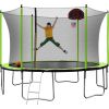 14FT Trampoline with Basketball Hoop Inflator and Ladder(Inner Safety Enclosure) Green