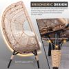 3 Pieces Patio Egg Chairs (Model 3) with Side Table Set,Natural Color PE Rattan and Beige Cushion