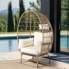 Wicker Egg Chair, Oversized Indoor Outdoor Lounger with Stand and Cushions for Patio Porch Backyard Living Room Balcony