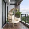 Wicker Egg Chair, Oversized Indoor Outdoor Lounger with Stand and Cushions for Patio Porch Backyard Living Room Balcony