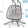 Double Swing Egg Chair with Stand, Large Hand-Woven Wicker Rattan Hanging Chair for 2 People, Porch Loveseat with Thick Cushion