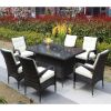 Patio 7-Piece Rectangular Dining Set with 6 Dining Chairs (Brown &Beige Cushion )