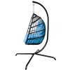 Swing Egg Chair with Stand Indoor Outdoor Wicker Rattan Patio Basket Hanging Chair with C Type bracket ; with cushion and pillow; Blue(Banned from sel