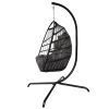 Swing Egg Chair with Stand Indoor Outdoor Wicker Rattan Patio Basket Hanging Chair with C Type bracket ; with cushion and pillow; Black(Banned from se