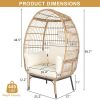 Wicker Egg Chair, Oversized Indoor Outdoor Lounger with Stand and Cushions for Patio Porch Backyard Living Room Balcony