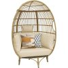 360Â° Swivel Egg Chair Outdoor,400lbs Capacity Oversized Patio Rotating Basket Chair, All-Weather Wicker Egg Lounger Chair(Beige)