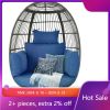 Wicker Egg Chairs Outdoor Indoor, Oversized 370lbs Capacity Large Egg Chairs Stand Cushion Egg Basket Chair for Patio,Steelblue