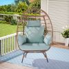 Wicker Egg Chair, Oversized Indoor Outdoor Lounger for Patio, Backyard, Living Room w/ 5 Cushions, Steel Frame, - Light Blue