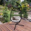 Hanging Egg Chair with Stand Outdoor Patio Swing Egg Chair Indoor Folding Egg Chair, Waterproof Cushion, Folding Rope Back, Heavy Duty C-Stand