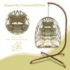 Swing Egg Chair with Stand Indoor Outdoor; UV Resistant Cushion Hanging Chair; Anti-Rust Foldable Aluminum Frame Hammock Chair; 350lbs Capacity Hangin