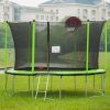 14FT Trampoline with Basketball Hoop Inflator and Ladder(Inner Safety Enclosure) Green