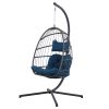 Outdoor patio Wicker Hanging Chair Swing Chair Patio Egg Chair UV Resistant Dark Blue cushion Aluminum frame