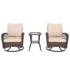 3 Pieces Patio Furniture Set, Outdoor Swivel Gliders Rocker, Wicker Patio Bistro Set with Rattan Rocking Chair